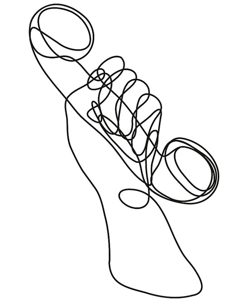 Continuous line drawing illustration of a hand holding a vintage telephone done in mono line or doodle style in black and white on isolated background.