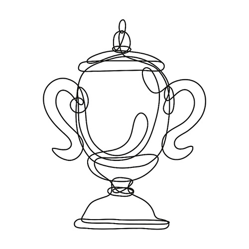 Continuous line drawing illustration of a championship cup or champion trophy front view  done in mono line or doodle style in black and white on isolated background.