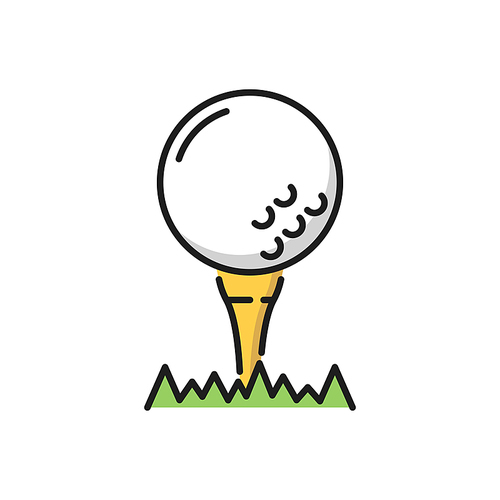 Ball to play golf on putter or tee isolated flat line icon. Vector golfing hobby symbol, golfball on putter. Tee for teeing off in grass, sport equipment. Portugal golf tournament competition sign