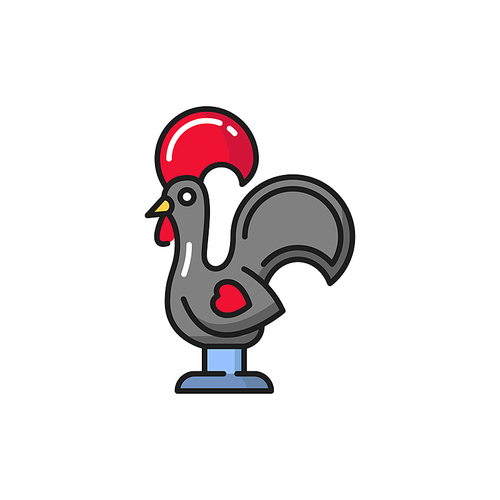 Kids toys cockerel cock, portuguese souvenir Barcelos rooster traditional symbol of Portugal isolated flat line icon. Vector rooster galo de barcelos, medieval gift bird with red cock and tail