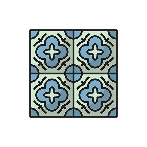 Azulejo floor tile isolated abstract geometric mediterranean pattern, portuguese ornament. Vector green floor tiles azulejo design, cement talavera mosaic, oriental ethnic patchwork, portugal ornament