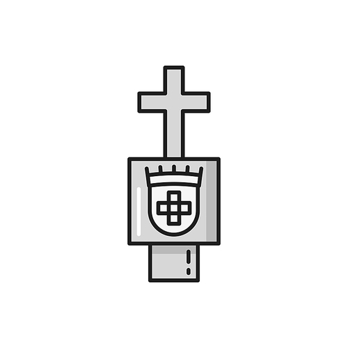 Symbol of order of christ isolated symbol of Portugal. Vector marble cross on graveyard gateway, fortified civil parish in Portugal.Holy religion sign, ancient nobility mascot, heraldry item