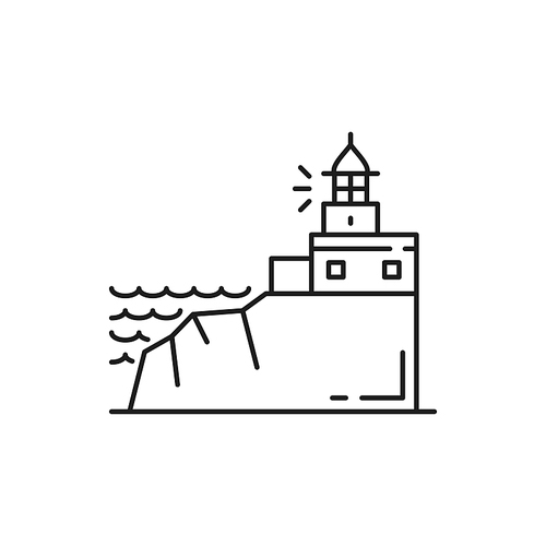 Cabo da roca landscape view of lighthouse at Cabo da Roca in Sintra, Portugal thin line icon. Vector outline graphic, Portuguese famous place, landmark sightseeing. Beacon on rock, ocean view line art