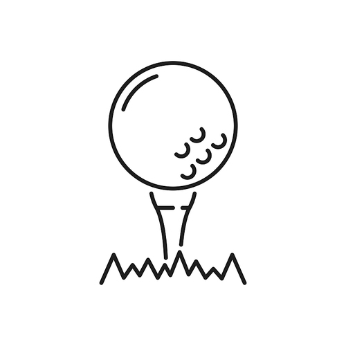 Golf ball on putter isolated thin line icon. Vector tee for teeing off in grass, sport equipment. Vector golfing hobby symbol, golfball on putter. Portugal golf tournament competition sign