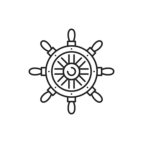 Boat control rudder isolated steering wheel thin line icon. Vector marine navigation equipment, vessel control object by captain or sailor, ship wheel. Seafarer handwheel or ship-wheel with handles