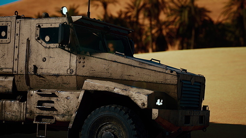 Armoured military truck in desert