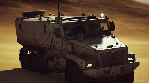 Armoured military truck in desert