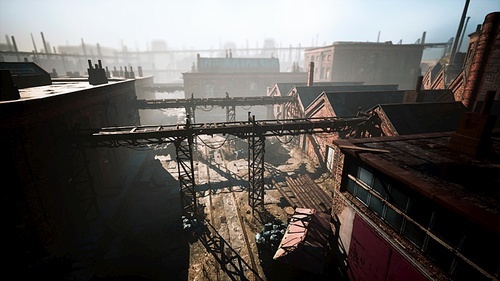 Abandoned old building with rusty iron constructions