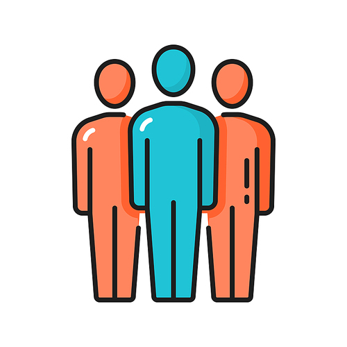 Meeting people communication discussion, teamwork isolated color line icon. Vector group of people brainstorming and discussing business issues. Three workers exchange opinions, chat, team employees