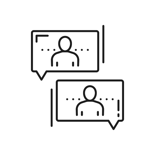 Communication of two people client and support center worker isolated thin line icon. Vector online conversation of coworkers, dialog discussion and contact, partnership, teamwork collaboration