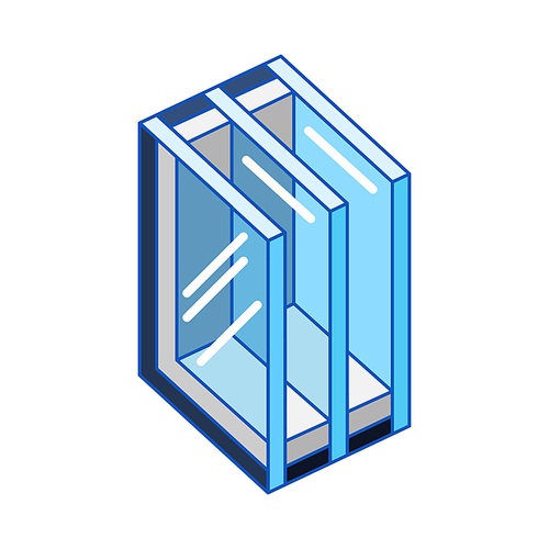 Illustration of cross section double glazed window. PVC plastic or aluminum metal profile. Image for businesses and construction industry.