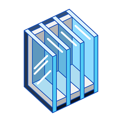 Illustration of cross section double glazed window. PVC plastic or aluminum metal profile. Image for businesses and construction industry.