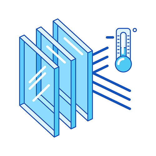 Keeping cold temperature inside house with glass layers. Cross section double glazed window. Infographics showing properties. Image for businesses and construction industry.