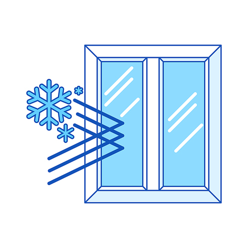 Cold protection with double glazed window. PVC plastic profile. Infographics showing properties. Image for businesses and construction industry.