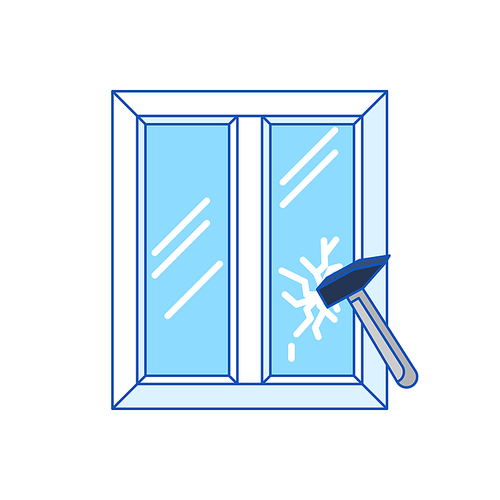 Shockproof glass in double glazed window. PVC plastic profile. Infographics showing properties. Image for businesses and construction industry.