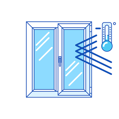 Keeping cold temperature inside house with double glazed window. PVC plastic profile. Infographics showing properties. Image for businesses and construction industry.