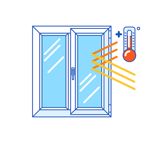 Keeping warm temperature inside house with double glazed window. PVC plastic profile. Infographics showing properties. Image for businesses and construction industry.