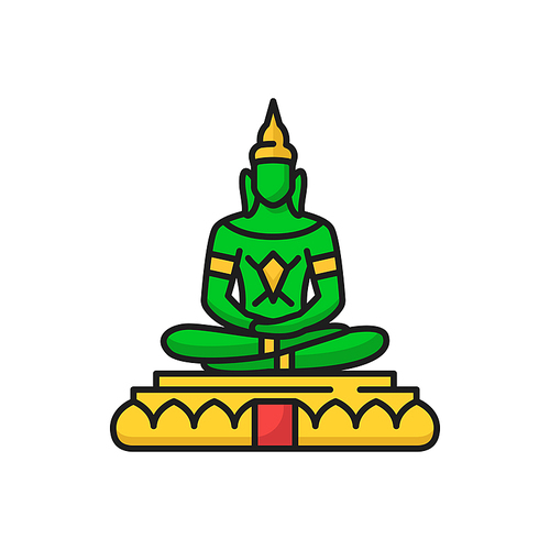 Emerald Buddha Phra Kaeo Morakot Phra Phuttha Maha Mani Rattana Patimakon in meditation isolated color line icon. Vector symbol of Thailand religion, buddhism spiritual man in zen, meditation spirit
