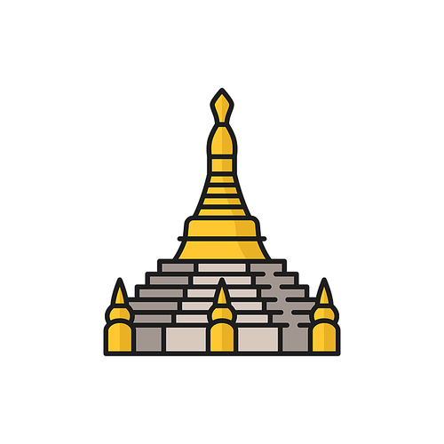 Enlightenment Stupa isolate Buddhism religion sign isolated color line icon. Vector Buddhist worship and Hinduism Dharma religion sign. Stupa of descent from Realm, reconciliation and victory temple