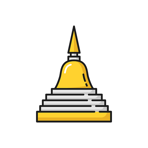 Buddhist symbol isolated golden Stupa of reconciliation color line icon. Vector Buddha resolution of dispute among sangh, stupa shrine, four octagonal steps with equal sides of stupa Thailand sign