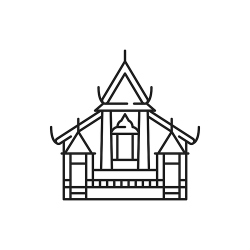 Thailand house isolated thin line icon. Vector outline landmark, palace building, Thai culture architecture. pagoda buddhism religion building, famous travel historical place, national home house