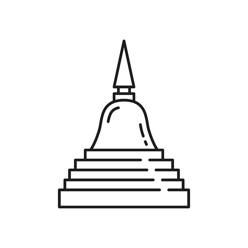 Stupa of reconciliation Buddhism religious symbol isolated thin line icon. Vector four octagonal steps with equal sides of stupa Thailand sign, Buddha resolution of dispute among sangh, stupa shrine