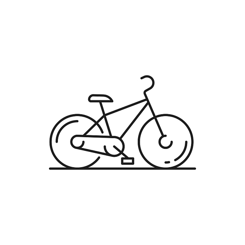 Bicycle or bike isolated thin line icon. Vector swiss eco friendly transport, urban ecological pedal transportation vehicle, road racing bicycle healthy lifestyle mountain bike, sport activity