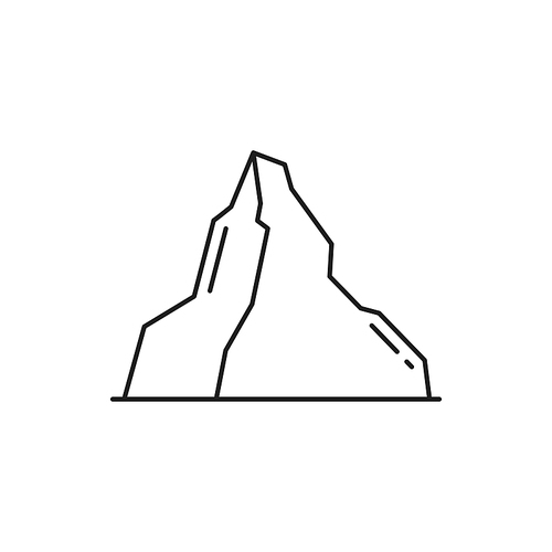 Matterhorn mountain symbol of Switzerland isolated thin line icon. Vector Mount Monte Cervino peak in Alps, Swiss winter hobby sport adventure sign, travel landmark outline. Himalaya Everest
