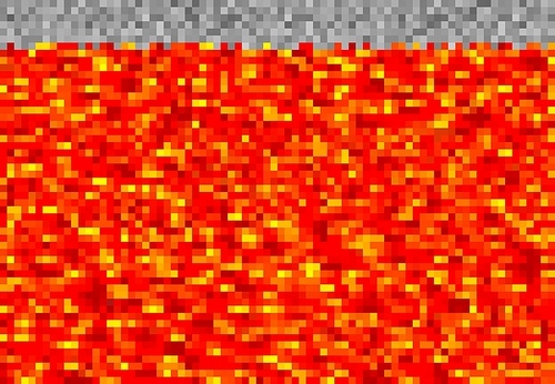 Cubic pixel lava, magma cube blocks pattern. Pixel game background, vector backdrop with hot volcanic lava, Earth magma or melted rock. Computer or arcade retro game square pixel texture