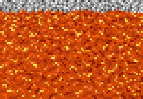 Lava magma pixel blocks pattern cubic game vector background. 8bit pixel lava level or magma underground mine craft, hell with red fire of volcano burn flames in cubic mosaic blocks pattern