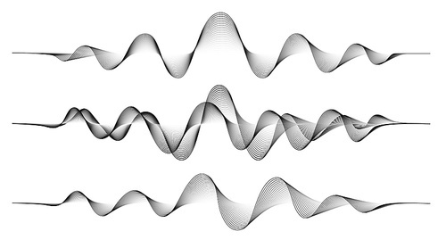 Vector background with abstract wave. Vector abstract flowing black wave lines isolated on white background. Transparent design element for technology, science, modern concept. Modern science banner halftone effect. Music equalizer or soundwave concept