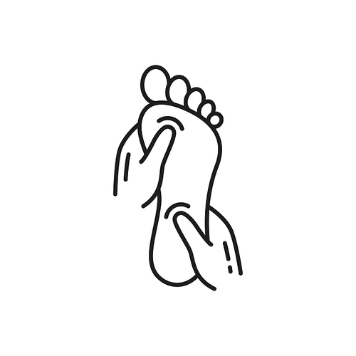 Reflexology foot massage isolated outline icon. Vector reflexing points on feet, pedicure, woman legs massage, footcare cosmetics, barefoot lady hygiene procedure. Foot treatment, japanese shiatsu