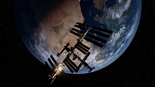 International Space Station in outer space over the planet Earth orbit. Elements of this image furnished by NASA.