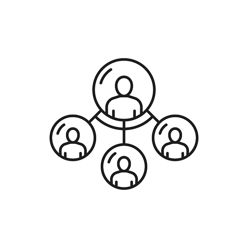 Business chat conference, meeting online isolated thin line icon. Vector team communication, group of people in round bubbles, distant education, teacher and students. Support and people interview