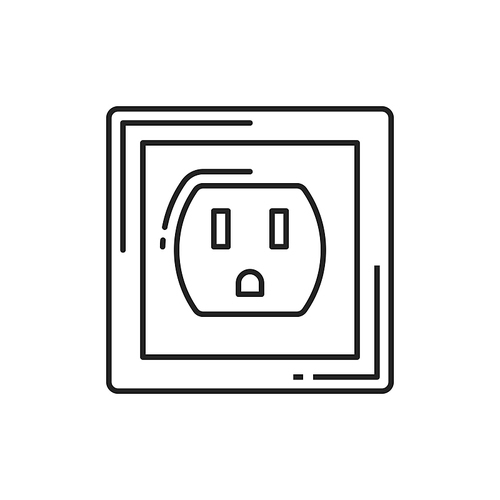 Electric socket isolated power outlet thin line icon. Vector USA american socket-outlet, power rosette connecting electric equipment to alternating current AC supply, wall nest socket mockup