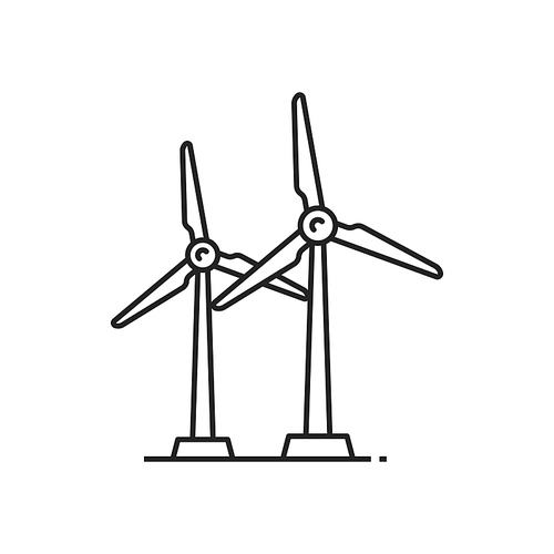 Windmill isolated wind turbine thin line icon. Vector windturbine working from power of wind. Renewable energy generation, energy converter, outline device converting kinetic energy into electrical