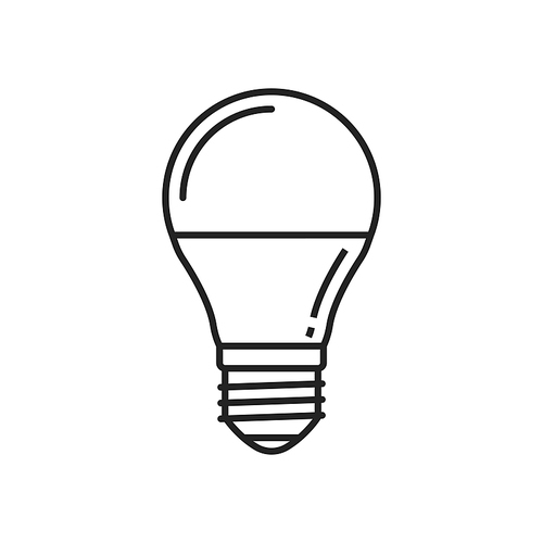 Tungsten lightbulb, incandescent lamp bulb isolated thin line icon. Vector electrical device producing visible light from electric current. Incandescent light globe, transparent light bulb with screw