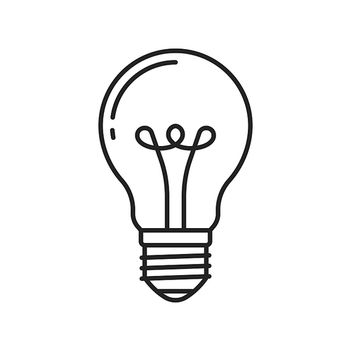 Common transparent lamp, thin line light bulb isolated icon. Vector tungsten lightbulb, incandescent lamp bulb device, incandescent light globe. Lighting equipment, symbol of innovation, new idea