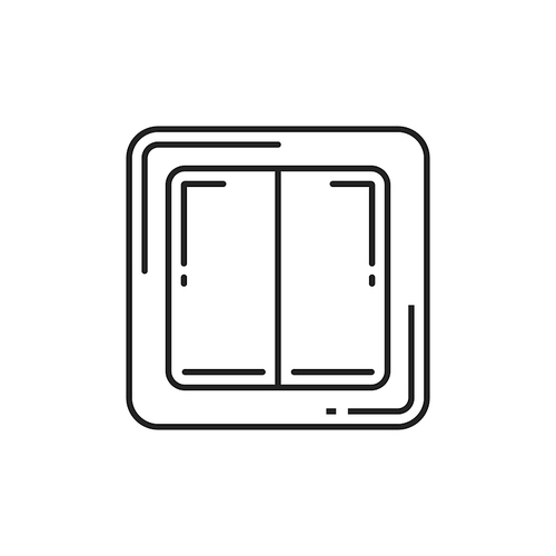 Light switch isolated thin line icon. Vector european style rocker switch hand drawn sign. Double switch used to operate electric lights, permanently connected equipment or electrical outlets