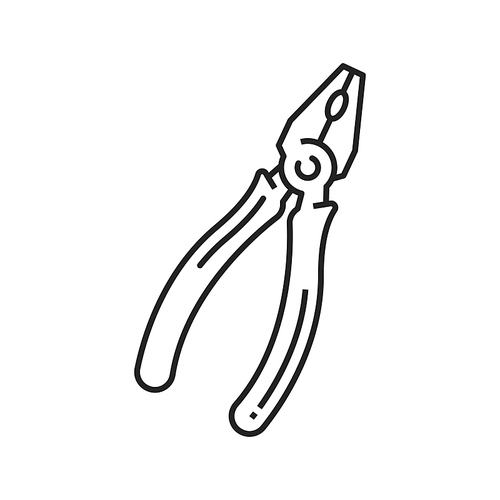 Slip joint pliers or lineman isolated thin line icon. Vector electrical contractors for twisting bending and cutting wire. Combination pliers used by linemen to cut cable and metal work components