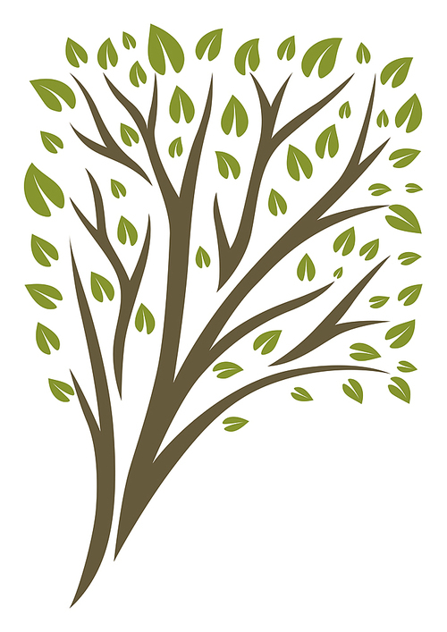 Spring or summer stylized tree with green leaves. Natural illustration.