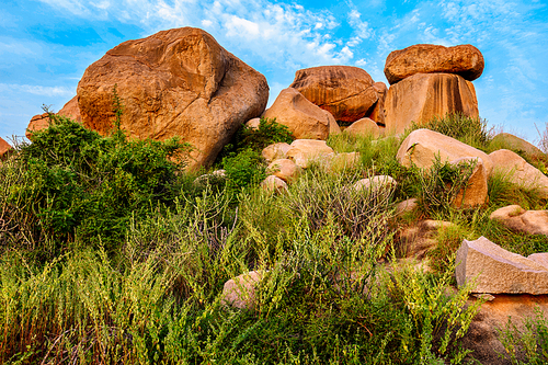 Giant boulders on sunset in Hampi, Karnataka, India