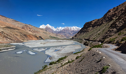 Rural road in Himalayas in Spiti Valley. Himachal Pradesh, India