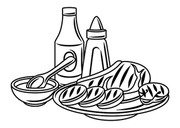 Bbq illustration with grill objects and icons. Stylized kitchen and restaurant menu items.