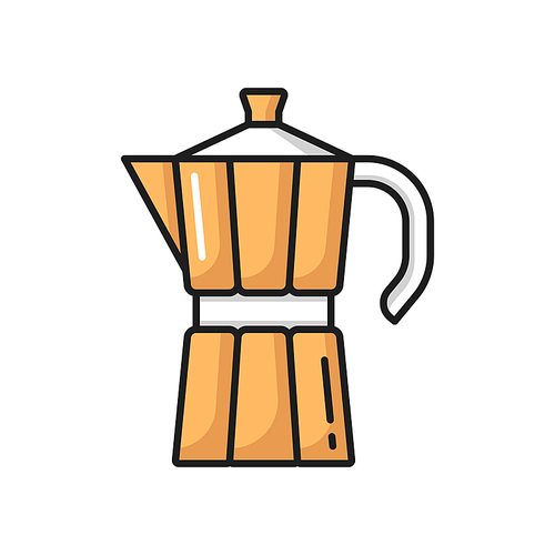 Coffee brewing utensil isolated geyser moka pot flat line icon. Vector moka stove-top brewing machine to prepare aroma drink. Italian metal coffee pot for making espresso, cappuccino, americano