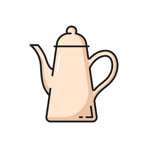 Kitchen utensils isolated ceramic porcelain teapot flat line icon. Vector traditional brewing container, chinese dishware with handle. Coffeepot with cap, kitchenware utensils, jug with hot water