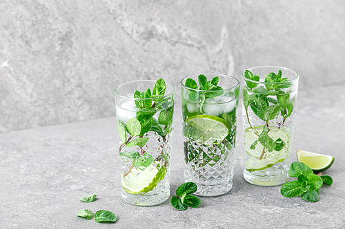 Mint and lime refreshing mojito cocktail with ice, refreshment citrus drink