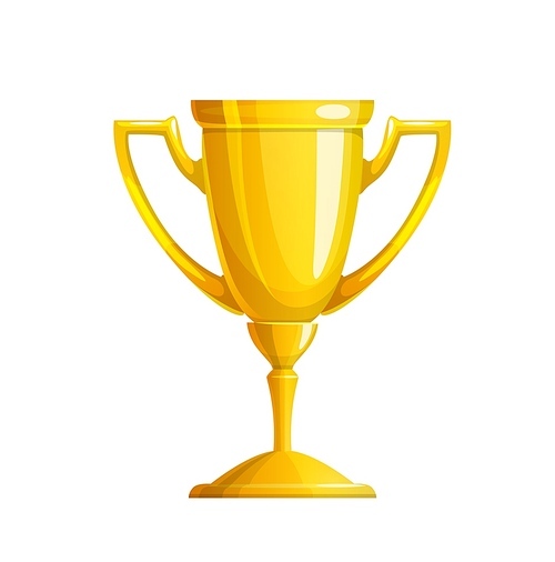 Golden winner cup vector icon with trophy, award or prize. Champion gold cup, goblet or bowl of first place reward, sport competition, championship game, contest or tournament winner trophy design