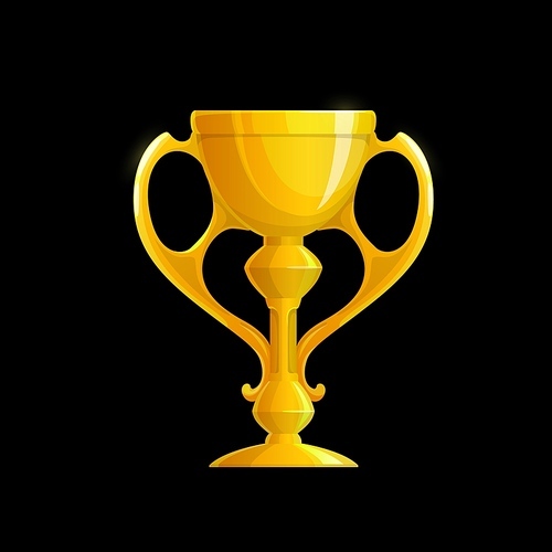 Golden trophy cup icon, vector winner gold first place prize award. Champion goblet with handles, winner trophy ui game asset, contest victory achievement. Success celebration gui design element