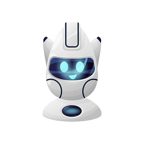 Artificial intelligence robot, friendly positive chatbot, ai helper isolated customer support service assistant. Vector online consultant, cyborg, futuristic sci-fi character with smiling face